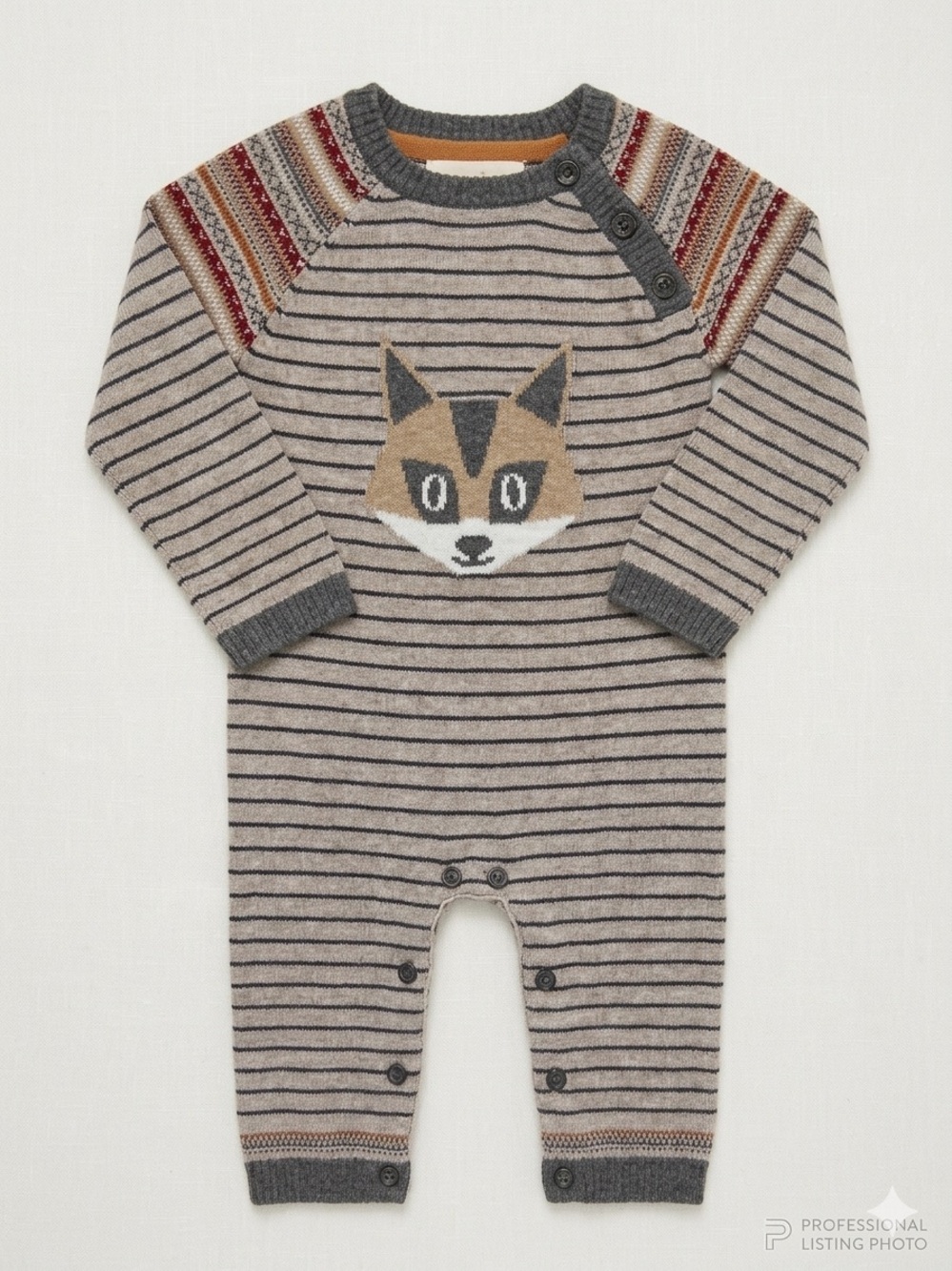deux par deux Beige, Gray and Rust Fox Knit One-Piece